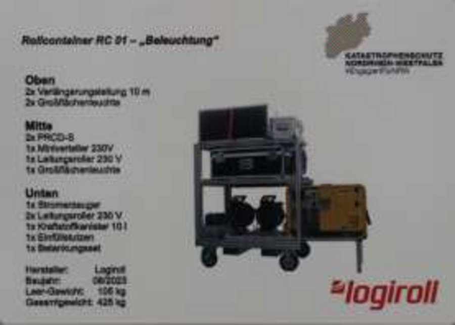 Gerätewagen Logistik GW – L 2 NRW mit Feuerwehr – Anhänger Notstrom NRW (notwendige Aufstellfläche 25 m x 4 m)